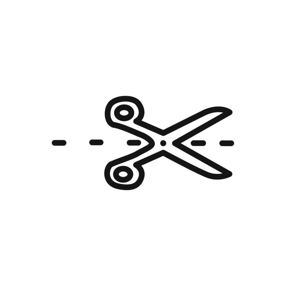 Scissors with cut lines icon linear graphics sign vector