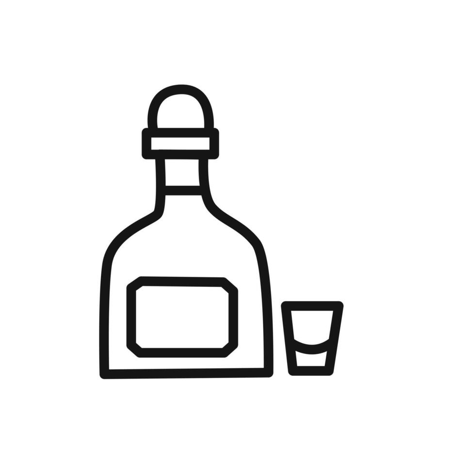 Tequila bottle and glass icon linear graphics sign vector