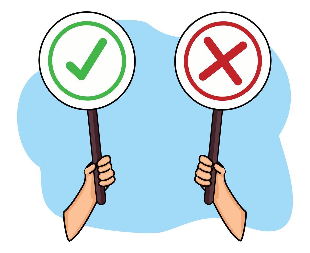hand hold right and wrong symbol for vote or people making choice vote and polling vector