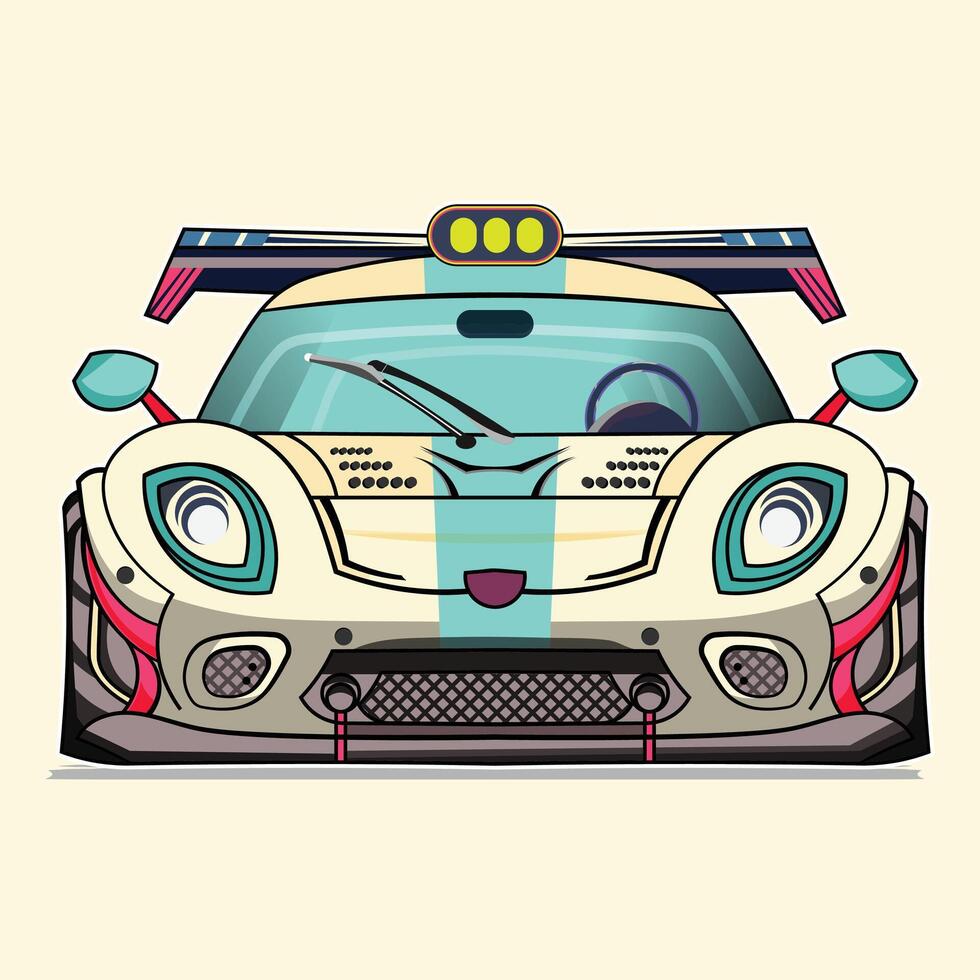 a cartoon car with a yellow and blue stripe vector