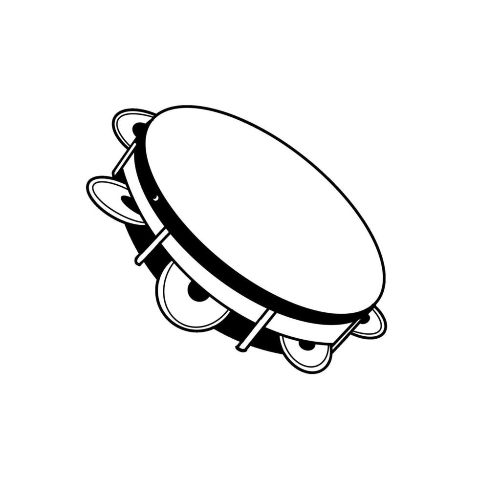 Musical instrument tambourine. Round musical instrument. illustration. All objects are hand-drawn in black in . For printing on invitations, posters, cards vector
