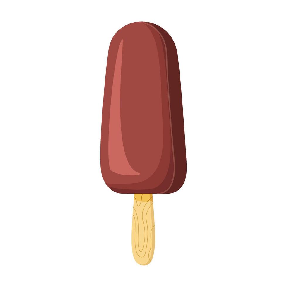 Chocolate ice cream on a stick. Delicious dessert Cool refreshing dessert. Hand drawn flat style isolated cheerful and summery appearance, whipped frozen chocolate cream illustration vector