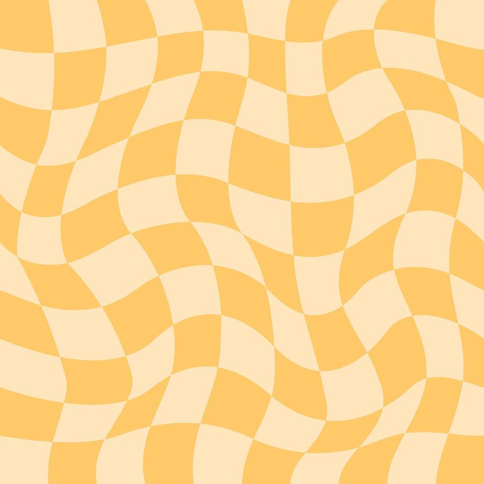 Distorted checkered pattern. Groovy retro hippie seamless pattern. Retro style psychedelic Trendy 70s style. Trippy checkerboard Vintage background. Distorted geometric pattern. Abstract monochrome. vector