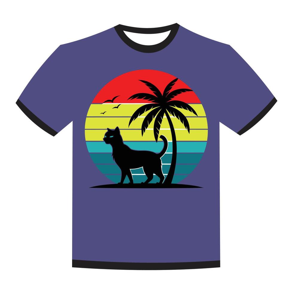 Palm Trees against a summer sunset sit cat vector