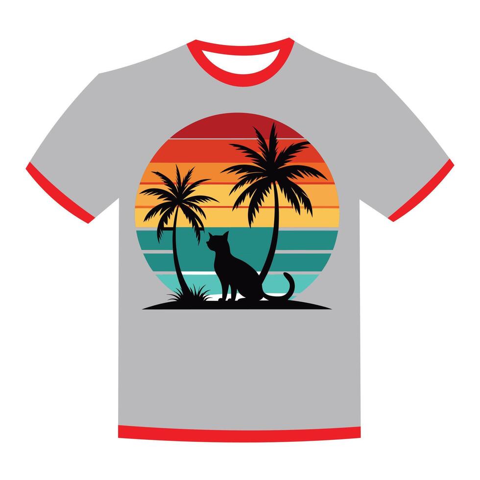 Palm Trees against a summer sunset sit cat vector