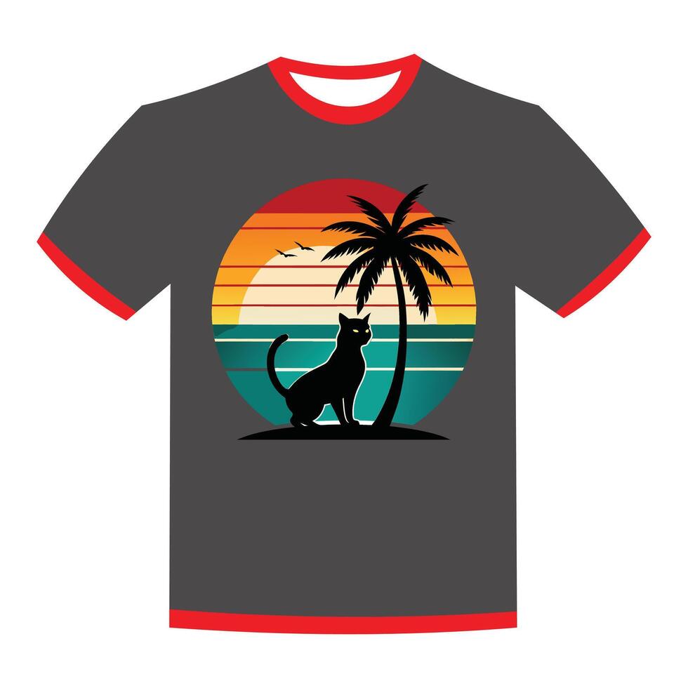 Palm Trees against a summer sunset sit cat vector