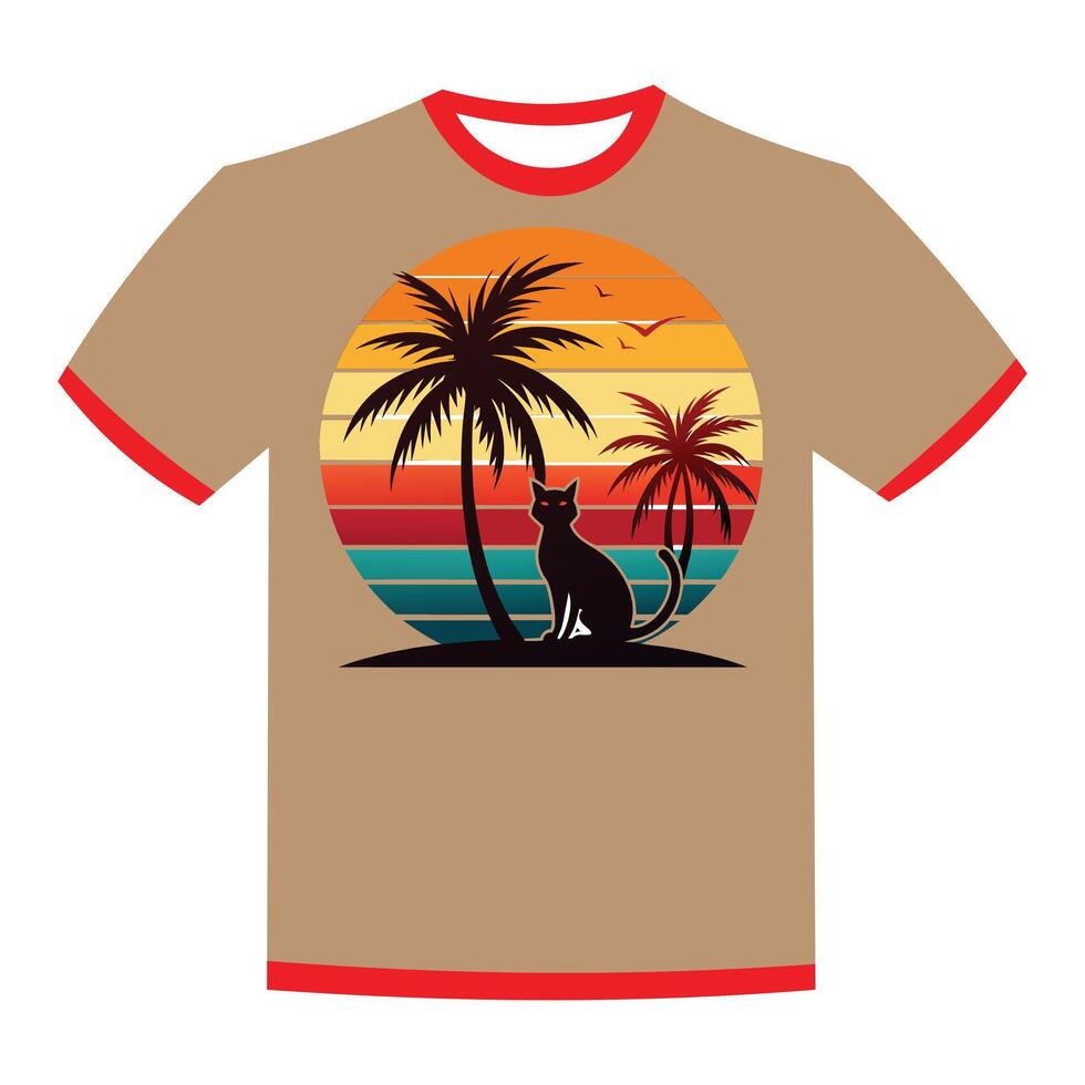 Palm Trees against a summer sunset sit cat vector
