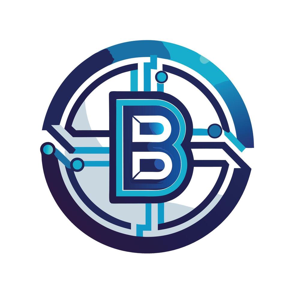 a blue and white logo with a letter b in the center. vector