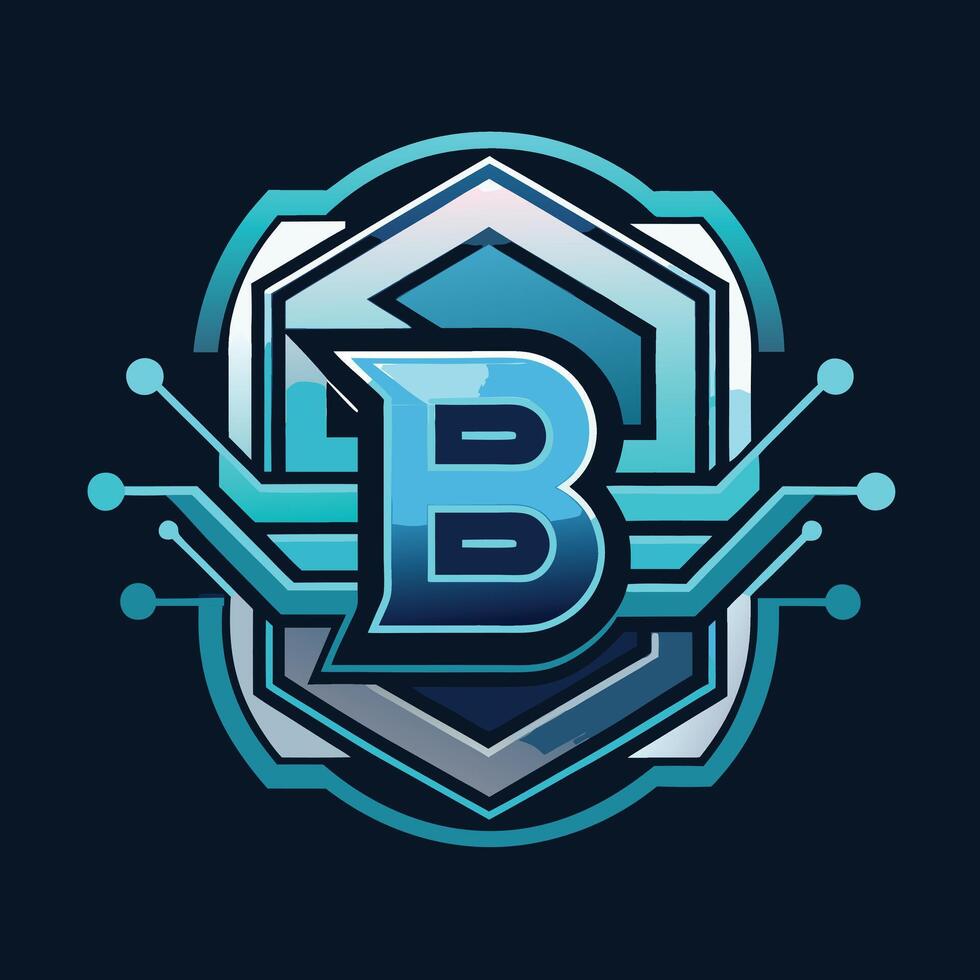 a blue and white logo with a letter b in the center. vector