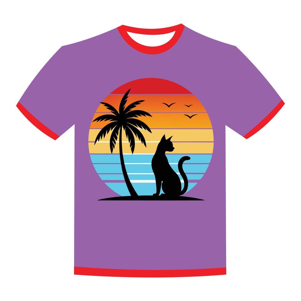 Palm Trees against a summer sunset sit cat vector