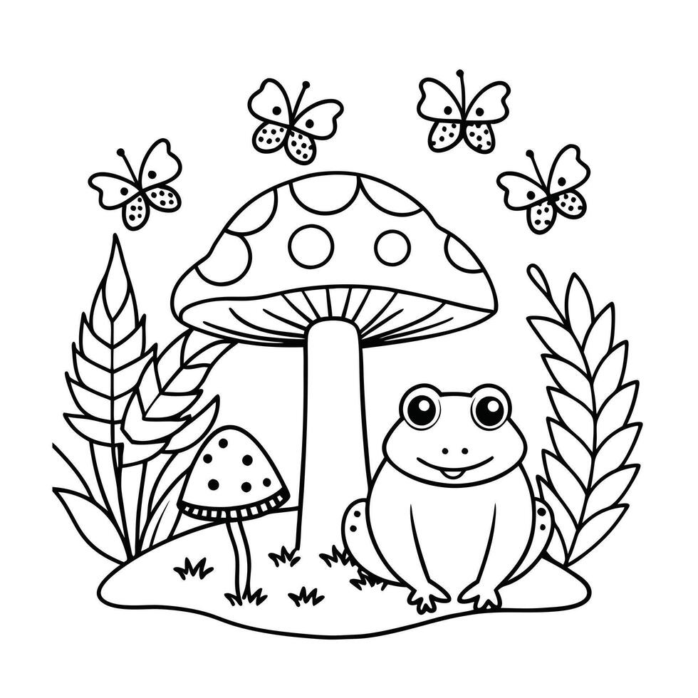 Mushroom and Frog coloring page vector