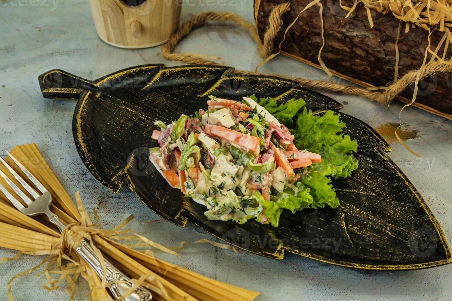 Leaf Shaped Plate With Salad photo