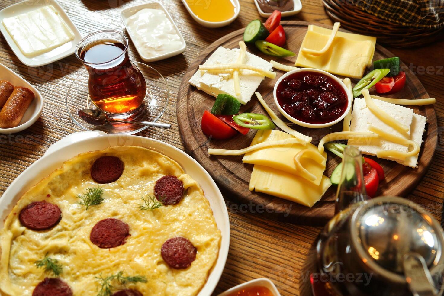Turkish Breakfast With Omelet and Cheese photo