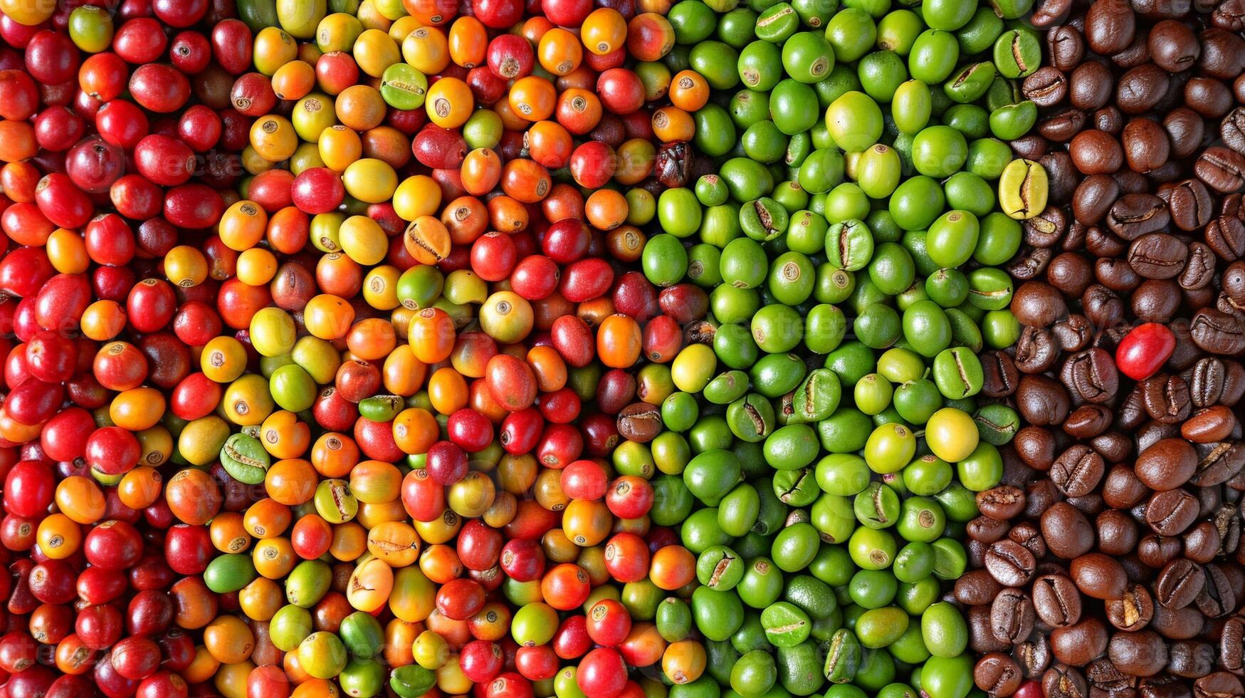 Close-up of coffee beans in various stages of processing photo