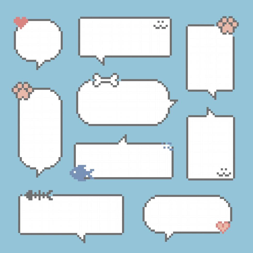 collection set of retro game 8bit pixel speech bubble balloon animal pet concept vector