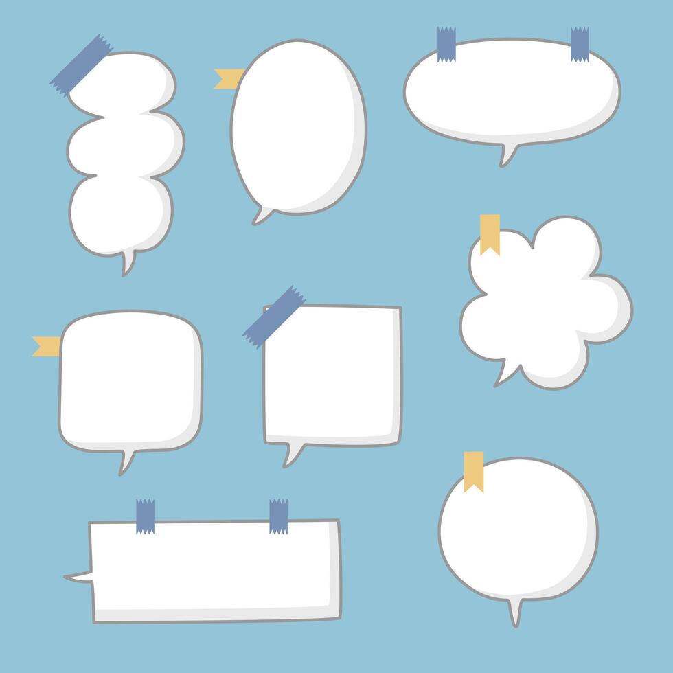 Hand draw Black and white speech bubble balloon with tape and bookmark, icon sticker memo keyword planner text box banner vector