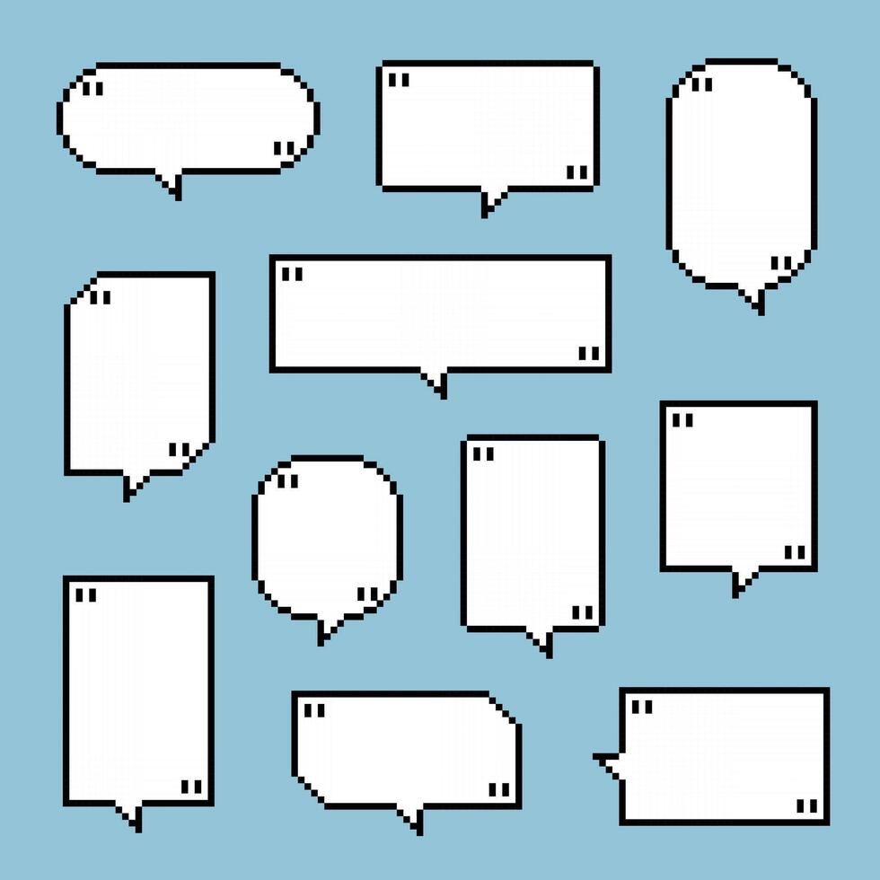 collection set of retro game 8bit pixel speech bubble balloon black and white color with quotation marks vector