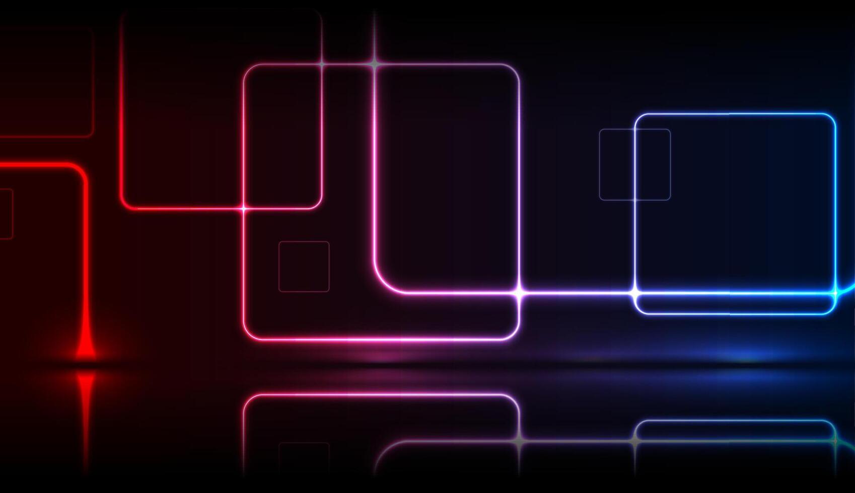 Blue red neon squares abstract technology background vector