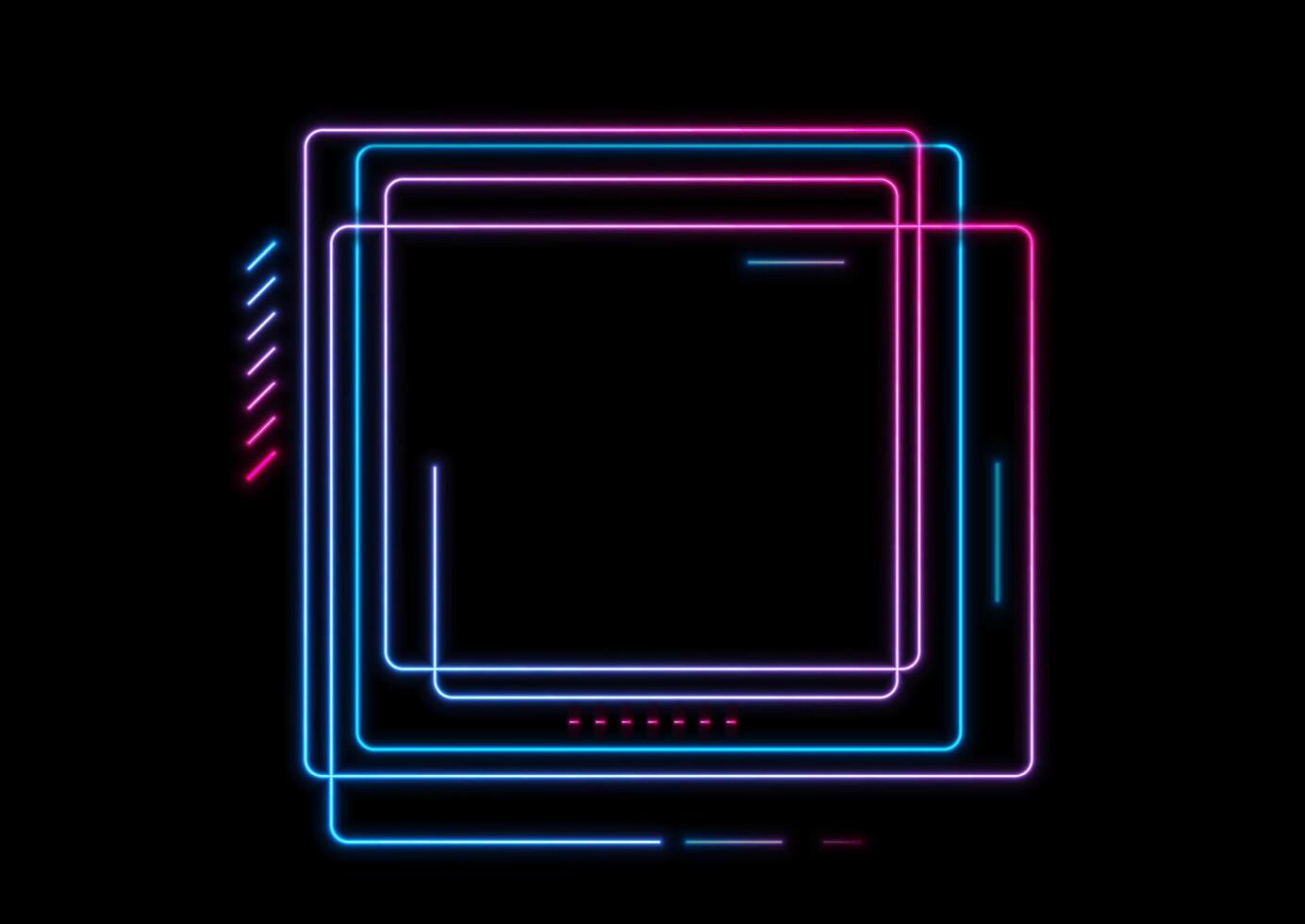 Bright blue purple neon square frame abstract background vector