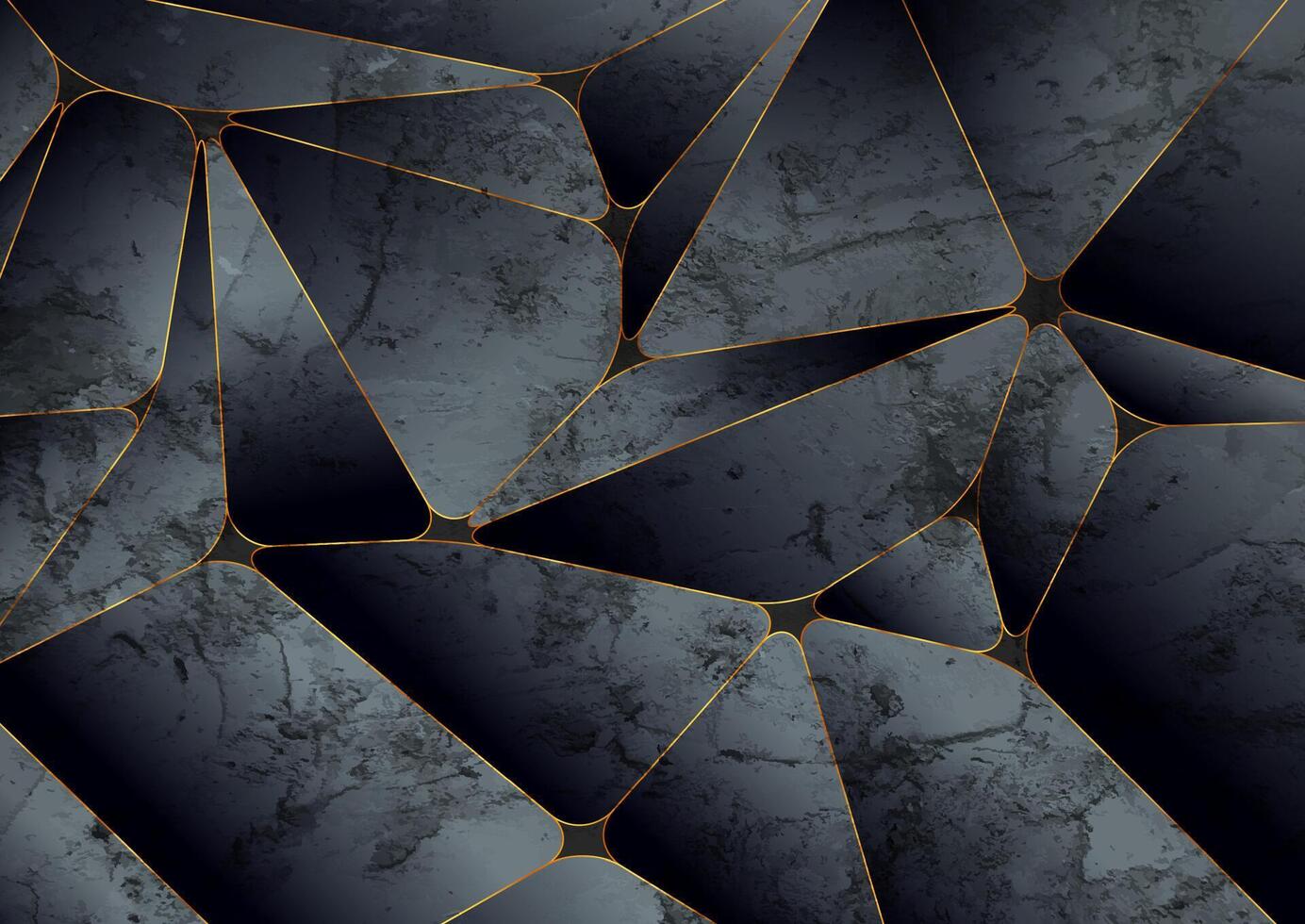 Dark blue and golden tech abstract low poly grunge background vector