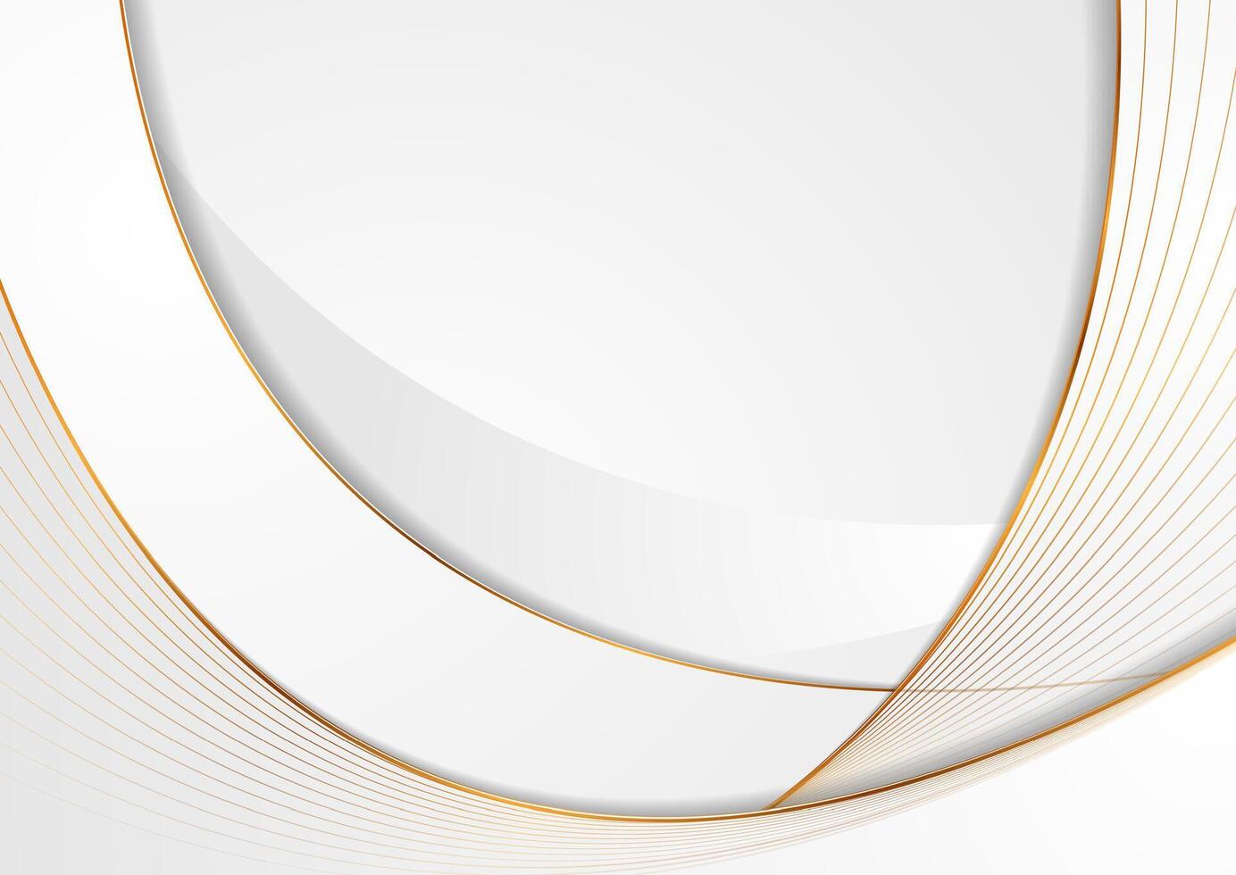 Grey waves and golden curved lines abstract background vector