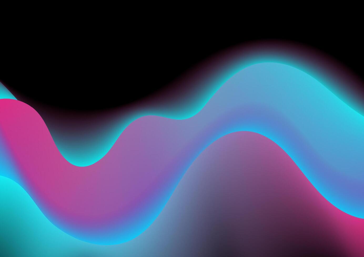 Blue violet neon smooth blurred waves on black background vector