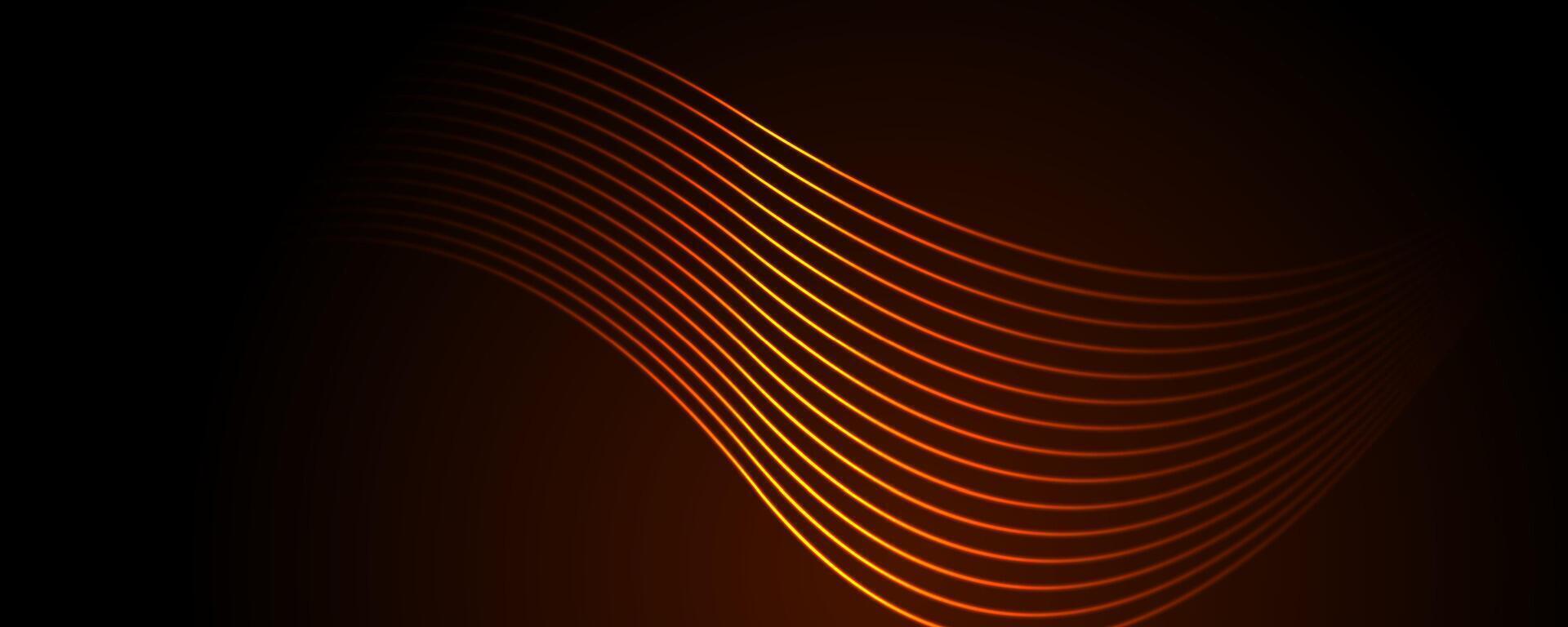 Vibrant orange neon curved wavy lines abstract background vector