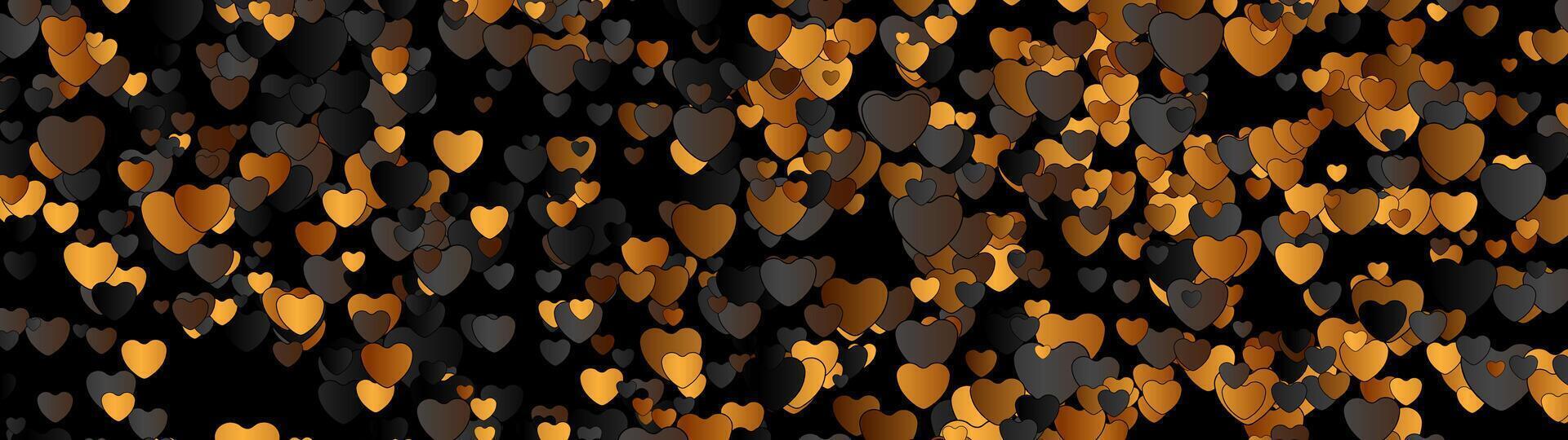 Valentines Day abstract background with black and golden hearts vector