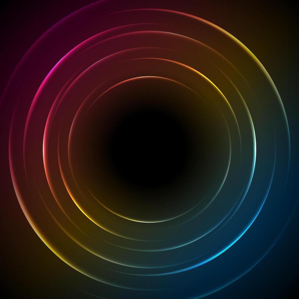 Colorful neon laser rings abstract background vector