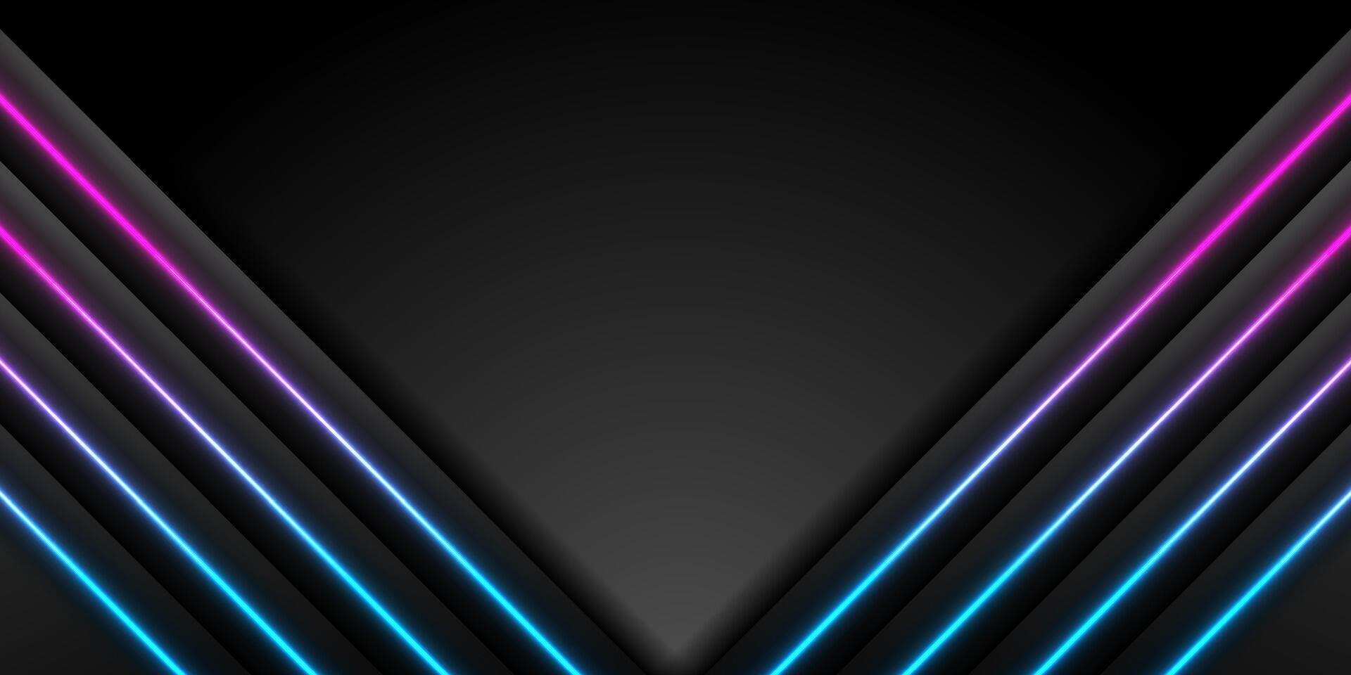 Black abstract striped background with neon lines vector