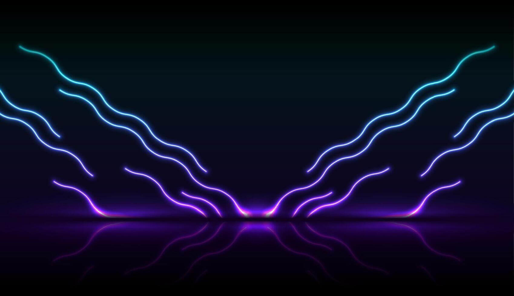 Blue ultraviolet neon laser wavy lines technology background vector