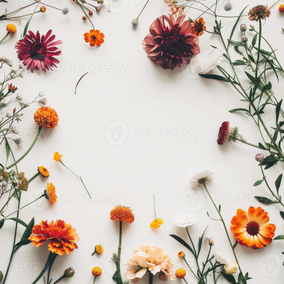 A simple, elegant floral frame with a white background photo