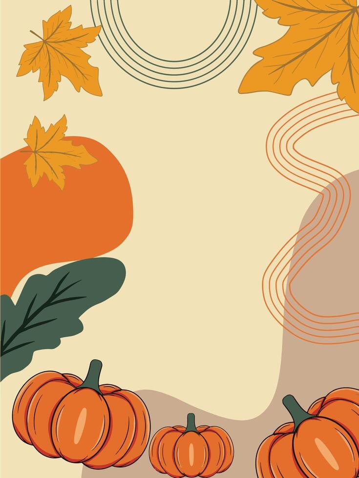 hand drawing abstract background pumpkin and maple leaf with autumn orange, yellow, green color background vector