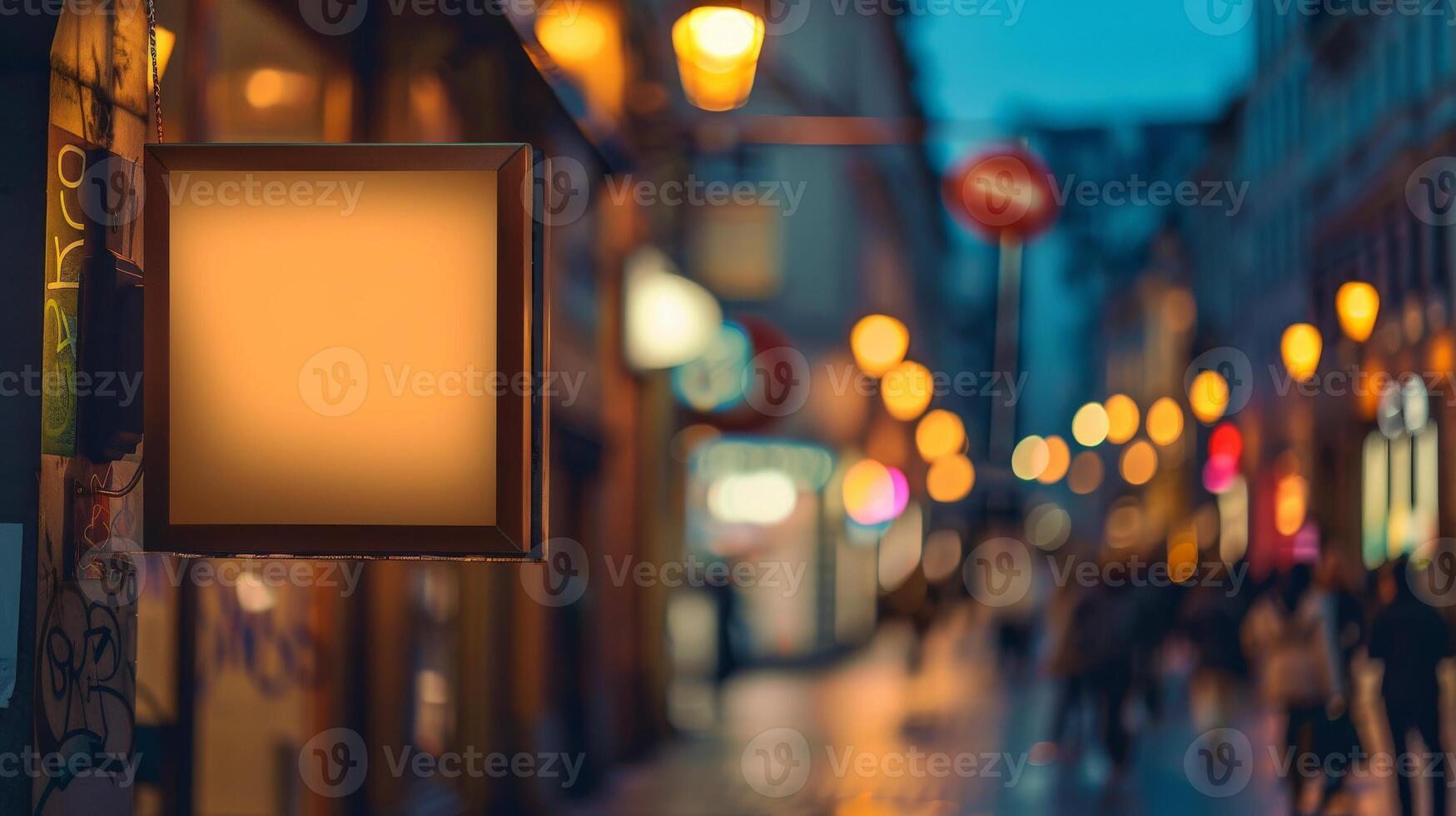 A square sign with a glowing background on a European street photo