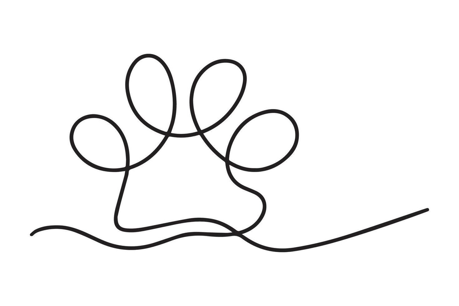 Continuous drawing of a dog paw. Paw print with one editable line. Minimal line art. Animal track. illustration. vector