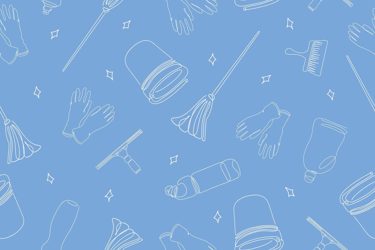 Seamless pattern of cleaning equipment. Cleaning line icons. A line of hand-drawn equipment, cleaning products and tools for cleaning windows and various surfaces. illustration vector