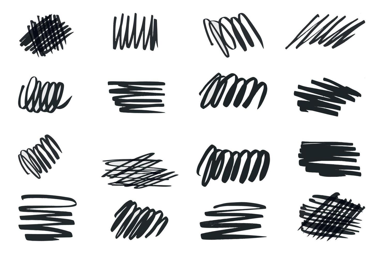 Marker Scribbles. Set of black marker paint texture isolated on white background. High quality photo. vector