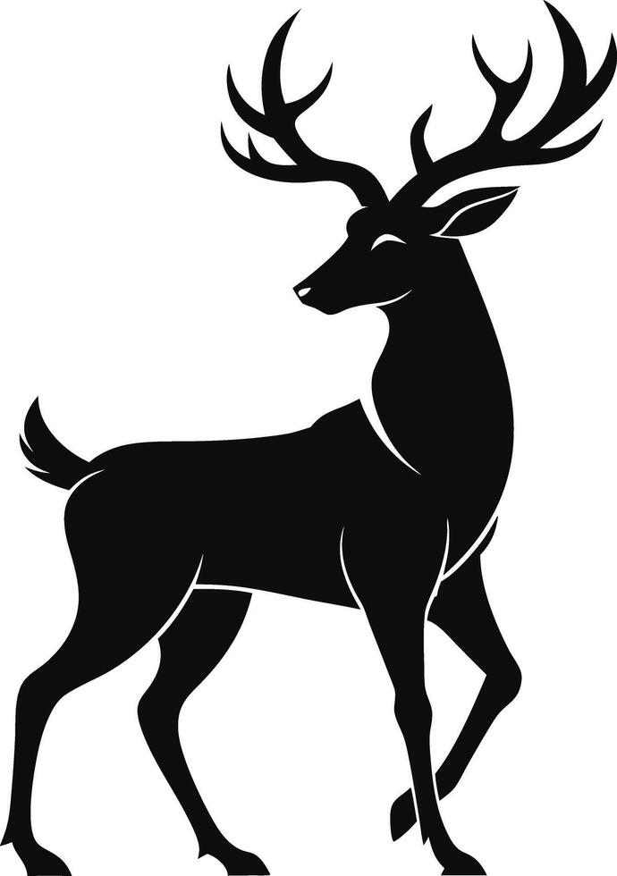 illustration of a black silhouette of a deer at full length on a white background vector