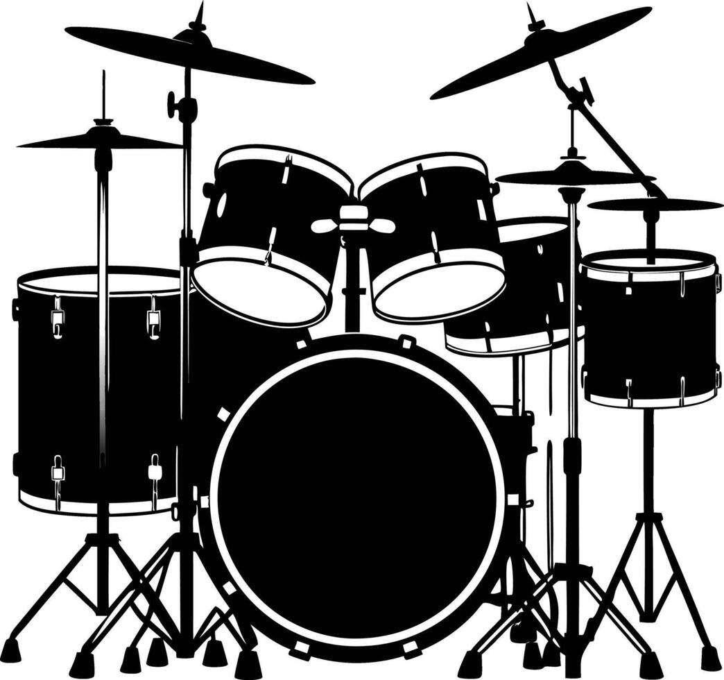 Black white drum set silhouette Style illustration vector