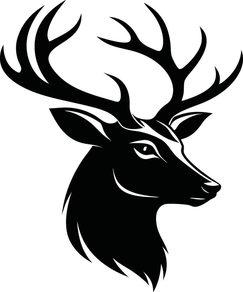 A black deer head style silhouette illustration vector