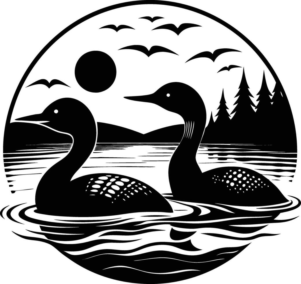 Beautiful Loon Silhouette Style Illustration design vector