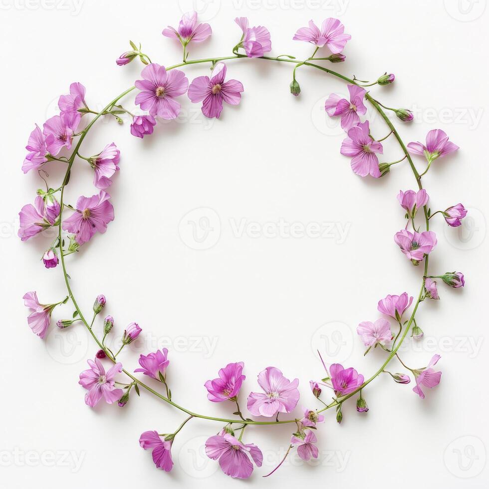 Simple pink flower wreath on white background photo