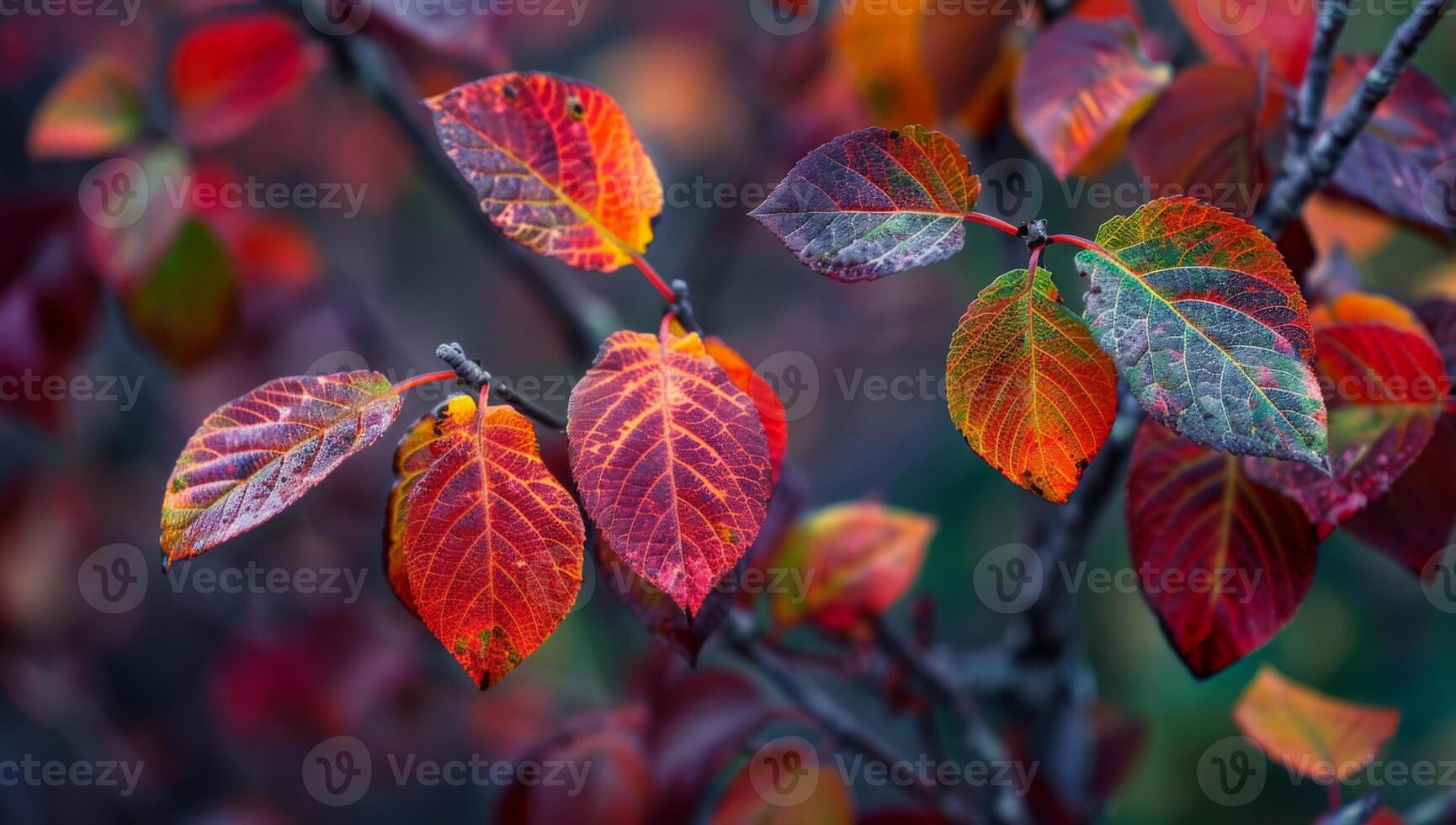 Vibrant leaves in shades of red, orange, and blue photo