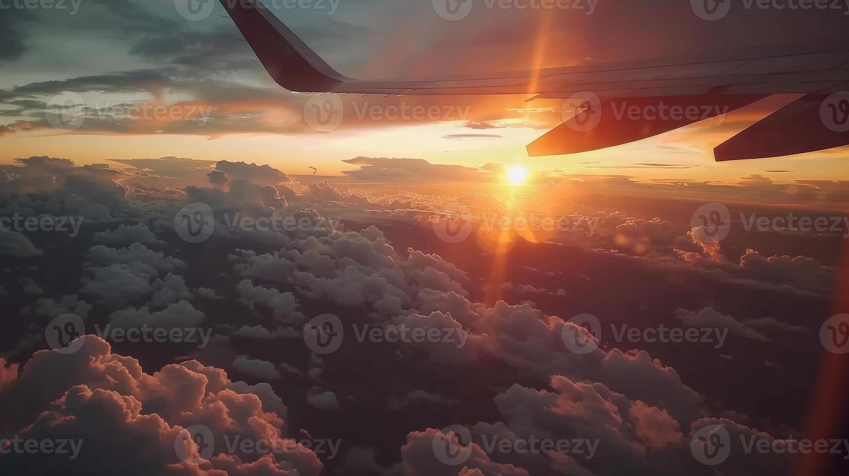 A beautiful sunset view from an airplane window photo