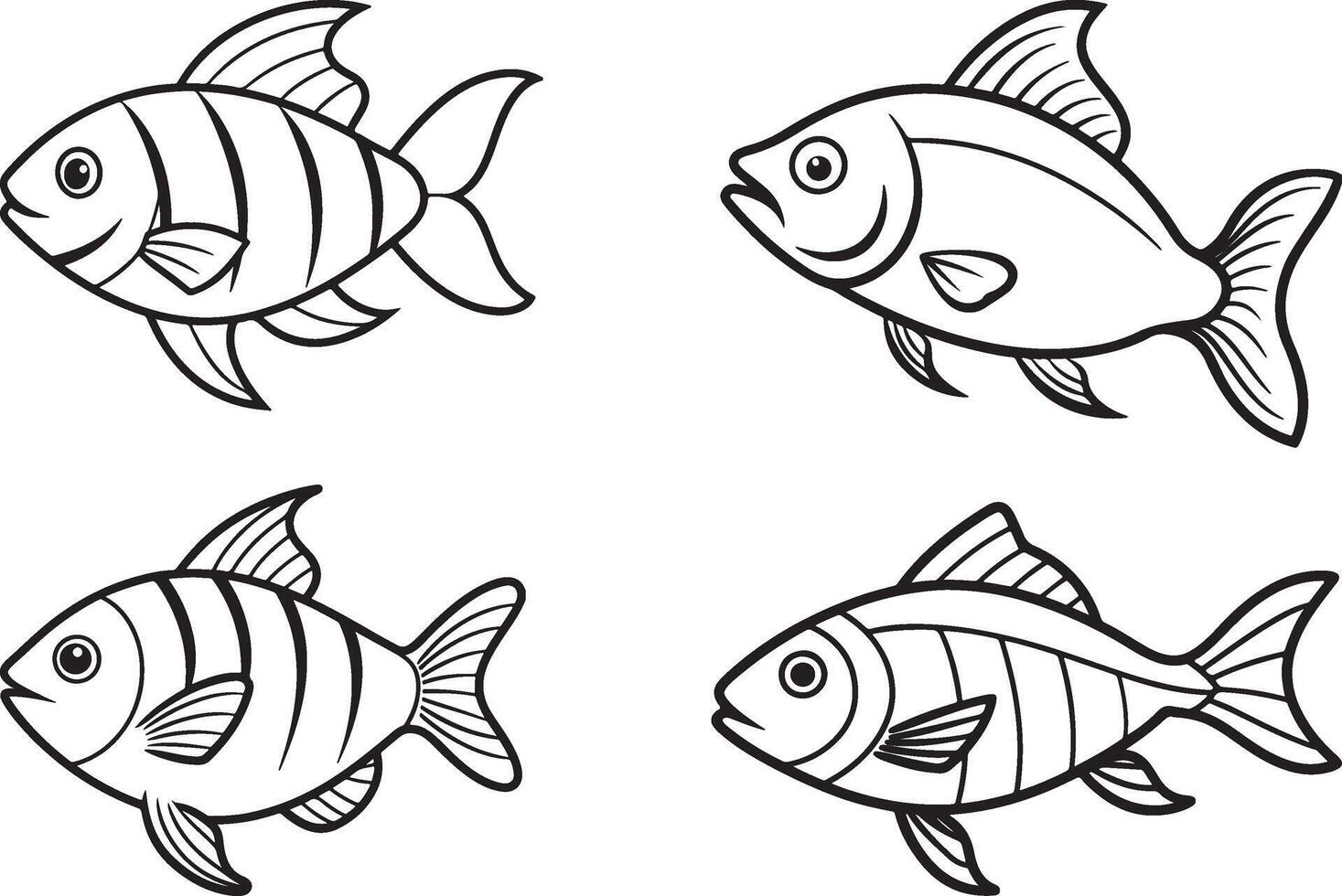 Fish outline art and illustration. kids drawing books. vector