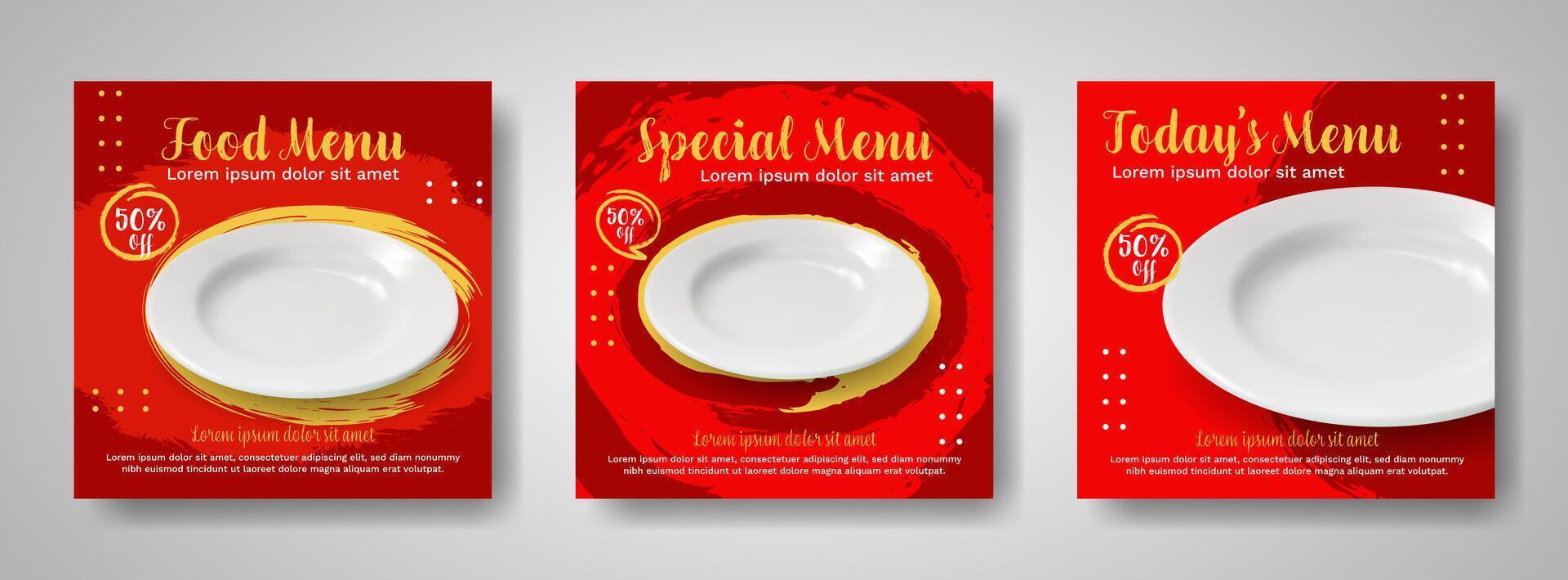 Social media banner template food restaurant template with grunge design vector