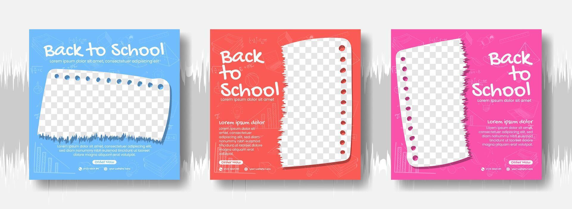 back to school social media post template with torn paper frame vector