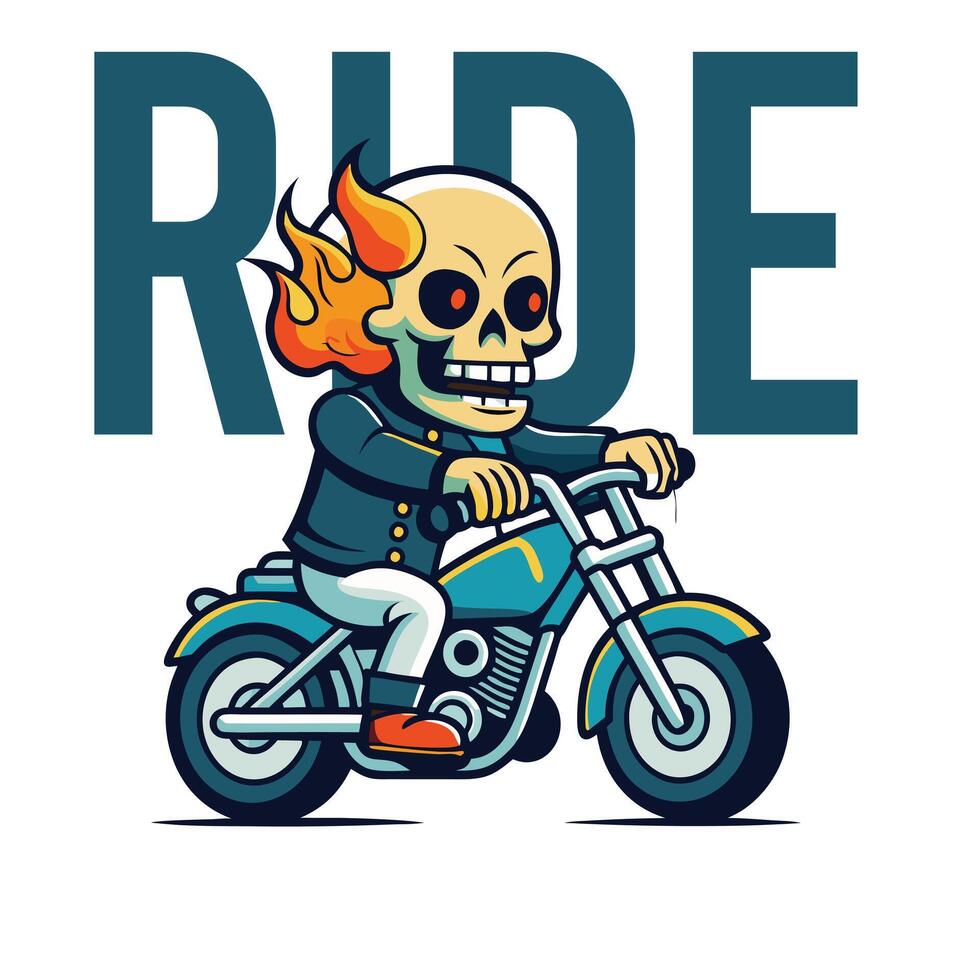 cartoon skull rider t shirt design vector