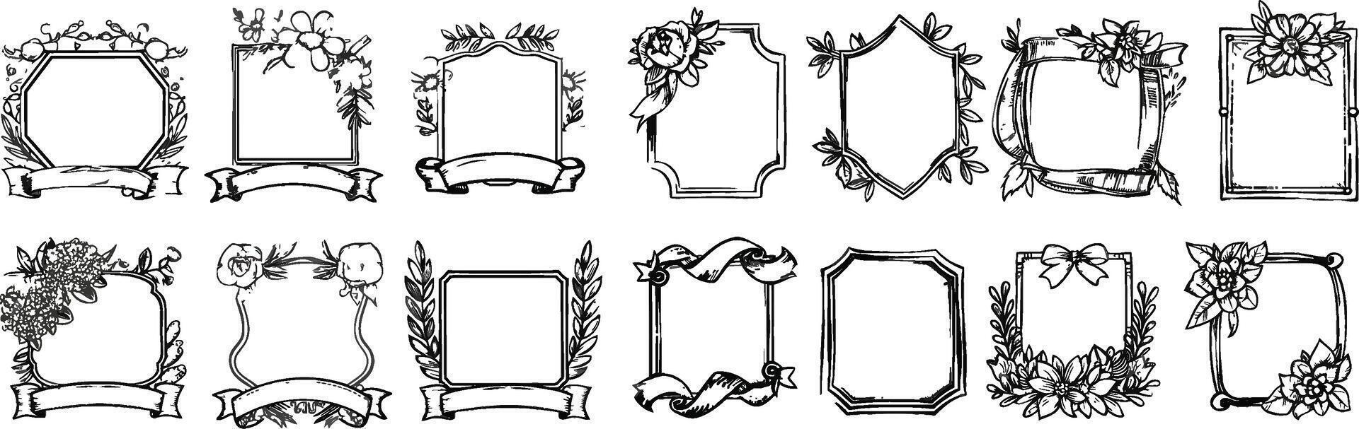 Creative Hand Drawn Doodle Style Rectangular Photo Frames, Simple and Elegant Line Art Set on White Background for Various Design Projects vector