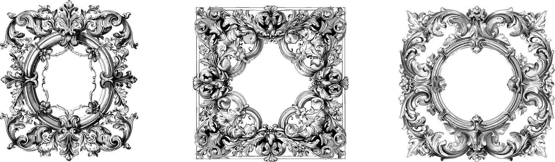 Exquisite Collection of Elegant Black and White Antique Frames, Vintage-Inspired Decorative Borders for Stylish Design Projects vector